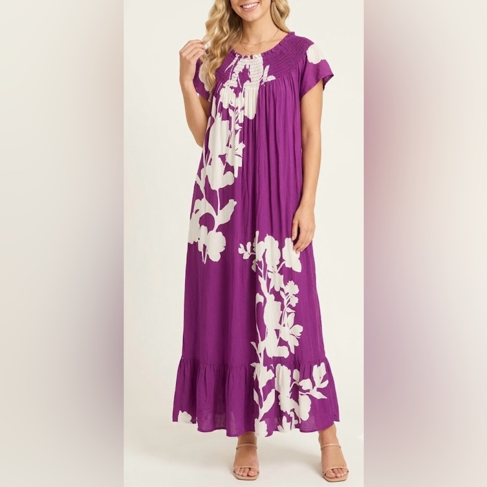 Anthologie Purple Floral Maxi Dress -100% Rayon-Size L
